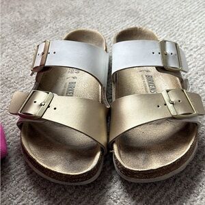 Birkenstock White and Gold Sandals